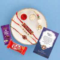Bhaiya Bhabhi Rakhi Combo with Chocolate, Rakhi for brother with chocolate Gifts Combo Set, Cadbury and Kitkat Rakshabandhan Bhai Bhabhi Hamper Greeting Card, Set of 4 Rakhi