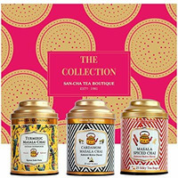 Sancha Tea Boutique The Festive Collection Tea Gift Box, Tea Gift Box, Tea Assortment, Masala chai, Cardamom Masala chai & Turmeric Chai, 150gm Loose Leaf Tea, Pack of 3 Teas, Spiced Teas
