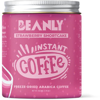 Beanly Instant Coffee Powder (Strawberry Shortcake Flavour) - 50 gm, Freeze Dried Arabica Coffee, Hot & Cold Coffee, Dark Roast Strong Coffee, Espresso, Latte, Cappuccino