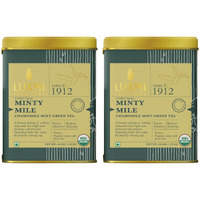 Luxmi Estates Minty Mile Chamomile Mint Green Tea 50gm Tin (Pack of 2) | USDA Certified Organic Green Tea | Low Caffeine Chamomile Tea | Mint Tea Bags Best for Night Time | Lemongrass, Spearmint