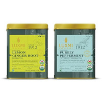 LUXMI Estates Purely Peppermint 25Gm & Lemon Ginger Root - 50Gm Tin Loose Leaves | Mint Tea Best For Night Time | Lemon Peel, Ginger, Lemongrass, Licorice - Calming, Supports Digestion