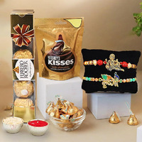 CraftVatika Rakhi Gift for Brother with Chocolate Gift Combo Set - Rakhi Set of 2 Designer Ganesha Krishna Rakhi with Chocolates - Rakhi for Brother Bhaiya Men