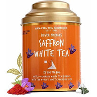 Sancha Tea Boutique, Saffron White Tea, Silver Needle Tea, 25 Pyramid Tea Bags, Blended with Worlds Rarest Spice- Saffron from Kashmir, Silver Needles White Tea, Kesar Chai, Real Kesar Tea