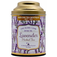 SAN-CHA Tea Boutique, Lavender Herbal Tea, Sun Dried Lavender Flowers, Stress Relief Tea, Good Sleep Tea, Caffeine Free Herbal Tea Bags, 25 Pyramid Tea Bags, 140 Gram