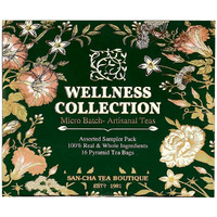 SAN-CHA Tea Boutique Wellness Collection Sampler Box, Tea Sampler Pack, Tea Assortment Of 16 Premium Tea Bags, Immunity Tea Range, Pyramid Tea Bags, Tea Variety Pack, 25.5 Grams, Pack Of 1, Green Tea