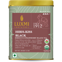 Luxmi Estates Hibis-Kiss Black Tea 100gm Tin | USDA Certified Organic Hibiscus Strawberry Black Tea | Lemongrass, Spearmint