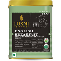 LUXMI Estates English Breakfast Tea 100Gm Loose Leaf Tin | A Tale Of Two Estates | Certified Organic Black Tea Leaf | Smooth, Flavorful, Robust, Caffeinated | 100 Grams