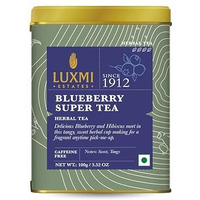 LUXMI Estates Blueberry Super Tea 100 Gram Tin Caddy|Certified Organic Tea|Caffeine-Free|50 Cups, Hibiscus
