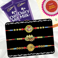 Canton Rakhi With Chocolate Gift Combo, Pack of 3 Designer Rakhi For Brother With Chocolate Gift, Roli & Greeting Card (Design-12, Rakhi With Cadbury)