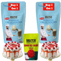 BOGATCHI Whipping Cream Powder, Whipping cream for cake, Premium Whipping cream Powder, Whipped Cream, Rich Whipping cream|FREE One Extra Whipping Cream Powder(50g)+ Jumbo Cherry Karonda (50g)