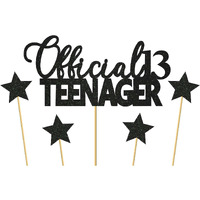 SVM CRAFT Gray Black 13 Official Teenager Cake Topper, 13th Birthday Cake Topper, Birthday Party Decoration with Premium Black Glitter