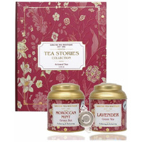 Sancha Tea Gift Box, Tea Stories Collection, Tea Hamper with 2 Green Teas & a Tea Infuser, Moroccan Mint Tea & Lavender Tea Gift Set, 100gms