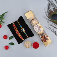 Rakshabandhan Rakhi Gift Hamper for Brother Bhai Bhabhi Kids with Ferrero Rocher Chocolates 2 Rakhi Set Combo, chocolates, Greeting Card, Tilak Pack