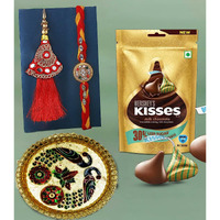 CraftVatika Rakhi Hersheys Kisses Chocolates and Pooja Plate Gift Combo for Brother and Bhabhi, Rakshabandhan Rakhi with Puja Thali and Chocolates for Bhabhi Sister In Law, Rakhi Gift 4 Bhaiya