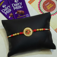 Canton Pack of 1 Rakhi for Brother with Chocolate Gift Hamper, Designer Rakhi with Roli Chawal, Dairy Milk & Greeting Card (Design-20)