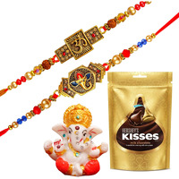 TIED RIBBONS Rakhi Gift for Brother with Chocolate - Set of 2 Designer Rudraksh Rakhi for Brother Bhaiya with Hersheys Kisses Chocolates Pack and Mini Ganesh Idol