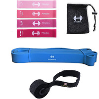 Fitlastics Resistance Loop Bands Set for Squats, Stretching, Strength Training Exercises, HIPS & Glutes Heavy Workouts for Men & Women (Pink Loop + Blue Pullup Band Combo)