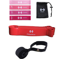 Fitlastics Resistance Loop Bands Set for Squats, Stretching, Strength Training Exercises, HIPS & Glutes Heavy Workouts for Men & Women (Pink Loop + Red Pullup Band Combo)