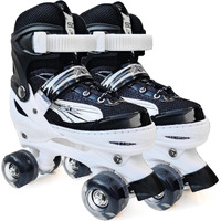 Jaspo Scud Adjustable Quad Roller Skates with PU LED Wheels, Best for Beginners and Intermediate Skaters for Both Outdoor and Indoor, for Kids Youth Boys Girls Teens Adults Men and Women(Black) S