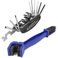 Gadget Deals Combo of Chain Cleaner Brush and 15 in 1 Multi-function Cycle Tools Kit Spoke Wrench Cycling Bicycle Chain Cleaner Brush & Cycle Tool Kit, Alloy Steel