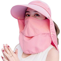 Alexvyan Polyester Women Wide Brim Face Mask Sun Hat Sunvisor Detachable Neck Face Flap Ponytail Uv Protection Sun Hat Garden Fishing Hiking Sun Protection Sun Visor (Pink), Large