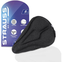 STRAUSS Bicycle Premium Saddle Seat Cover with Anti-Slip Granules & Extra Soft, Thick Padding | Superior Comfort, Breathable Design | Comes with Adjustable Rope Straps & Fits all Cycles, (Black)