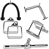 M ART Combo Pack- Triceps Rope Handle, Triceps Straight LAT Bar, Triceps V Shaped Handle Bar, Rowing Handle, D-Handles Pair