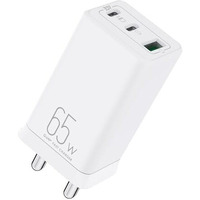 itel Newly Launched 65W GaN 3-Port Charger - Dual Type-C & USB Port | Over Voltage Protection | Wide Compatibility | Sleek & Elegant Design | White