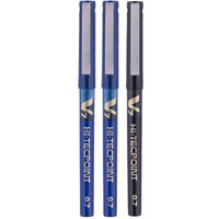 Pilot Hi-Tecpoint V7 0.7mm Fine Point Pure Liquid Ink Roller Ball Pen | Pack Of 3 (2 Blue + 1 Black)