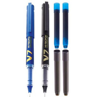Pilot V7 Hi-tecpoint Pen with cartridge system - 1 Blue, 1 Black Pen, 2 Blue cartridges, 2 Black cartridges
