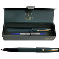 Parker Frontier Matte Black Gold Trim Roller Ball Pen| Ink Color - Blue | Perfect For Employees | Unique Gifts For Entrepreneurs