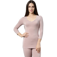 Enamor Women's V-Neck 3/4Th Sleeve Thermal Top with Sweat Wicking and Antimicrobial Finish Slim (TH02_Pearpink_M)