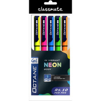 Classmate Octane Neon- Blue Gel Pens (Pack of 5)|Smooth Writing Pens|Water-Proof Ink for Smudge-Free writing|Attractive Neon Body Colours|Preferred by Students for Exam & Class Notes