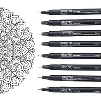 BRUSTRO Professional Pigment Based Fineliner Pen |Black| Set of 8 - Tip Size 0.05mm, 0.1mm, 0.2mm, 0.3mm, 0.4mm, 0.5mm, 0.6mm and 0.8mm| Ideal For Mandala, Drawing,Artist Illustration,Sketching