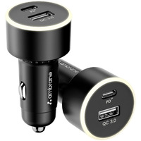 Ambrane 85W Car Charger, Mobile & Laptop Charging (MacBook & Type C Laptops), Glowing Light, Dual Port Fast Charging, 65W Type C PD, 20W USB for iPhone, Android, iPad & Other Devices (Black, C85R)