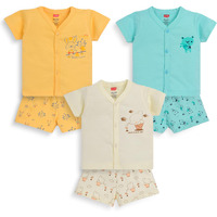 LuvLap Baby Boys & Baby Girls Pack Of 3 Half Sleeve Jhabla & Shorts Set 100% Cotton, M (3 to 6 Months)