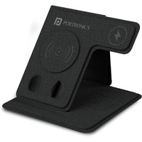 Portronics Freedom Fold 3 15W 3 in 1 Foldable MagSafe Compatible Wireless Charger for iPhone 12 & Above Series, Apple Watches & AirPods with Premium PU Leather, 1M Type C Charging Cable(Black)
