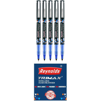 Reynolds TRIMAX RollerBall Pen SET - 5 PENS BLUE | ROLLER BALL PEN FOR WRITING | PEN FOR STUDENTS & OFFICE STATIONERY | 0.5 mm TIP SIZE