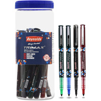 Reynolds TRIMAX 15 COUNT JAR, 9 BLUE, 2 BLACK, 2 RED & 2 GREEN - Lightweight Roller Pen With Comfortable Grip for Extra Smooth Writing I School and Office Stationery | 0.5mm Tip Size