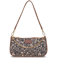 ZOUK Floral Printed Women's Handcrafted Vegan Leather Black Casual Mini Shoulder Bag