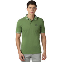 Peter England Men's Regular Fit Branded Insignia Half Sleeve Polo T-Shirt | Cotton Rich | Premium Pique Weave Green