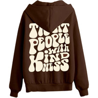 Veirdo Cotton Fleece Regular Fit Hooded Sweatshirt Full Sleeves Treat People with Kindness Back Typography Printed Jumper Brown Sweatshirt for Men/Boys (W_05_Brown_Sun_S)