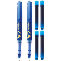 Pilot V7 Hi-tecpoint Roller ball pen with Cartridge System - 2 Blue Pens, 4 cartridges