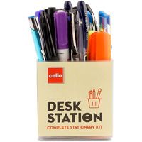 Cello Desk Station, Assorted Office Stationery Items | Ball Pens, Marker, Highlighters | 23 Stationery Items & 1 Pen Stand | Ideal for Office and Home Use, Multicolor | Best Pen for Exam (Plastic) | Gift Set for Rakhi | Corporate Gifts for Employees