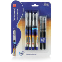 Cello Butterflow Classic Roller Pen Set | Pack of 4 Roller Pens | 2 Blue & 2 Black Ink Colour Pens + 2 Jumbo Refills | Smooth Writing Experience | For Students and Office Use | Best Pen for Exams