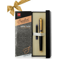 Cello Signature Heritage Fountain Pen | Blue Ink | 1 Fountain Pen + Ink Cartridge | 22Kt Gold-Plated Iridium Nib | Premium Metal Pen for Gift | Stylish Corporate & New Year Gifts for Men & Women