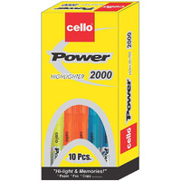 Cello Power Line Highlighter - Pack of 10 (Multicolor)