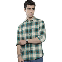 The Indian Garage Co Men's Checkered Slim Fit Shirt (1221-SH151-32_Green & White S)