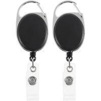 GLUN Oval Round Reel ID Card Holder, ID Badge Reel Clip On Card Holders (2 Units, Black)