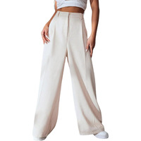 GRECIILOOKS Women's Wide Leg Fit Trouser White S